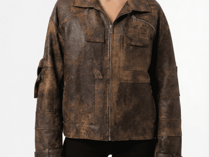 Vintage Brown Utility Pocket Leather Jacket