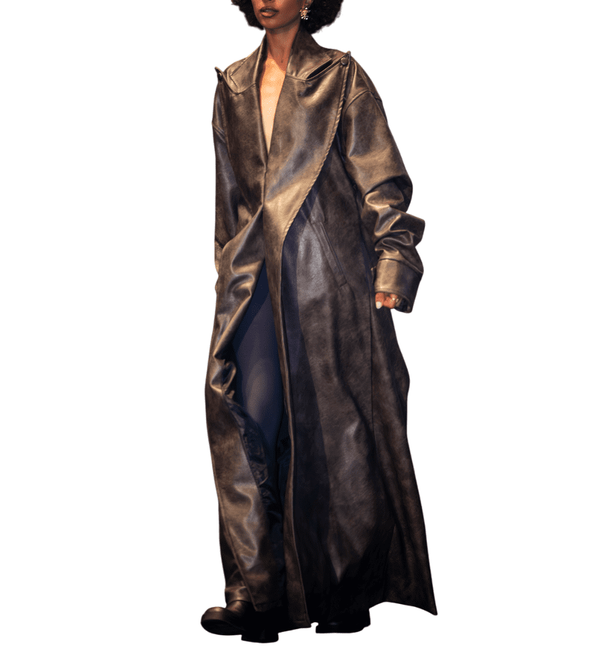 Longline Distressed Brown Leather Coat