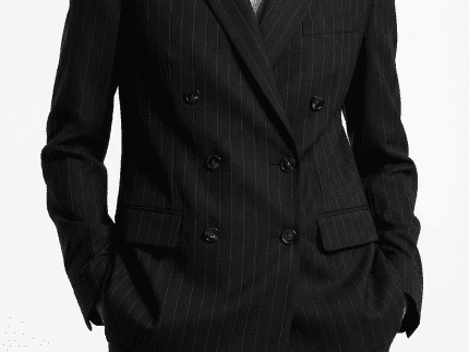 Black Double-Breasted Pinstripe Tailored Blazer