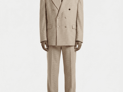 Ivory Textured Check Double-Breasted Blazer Set