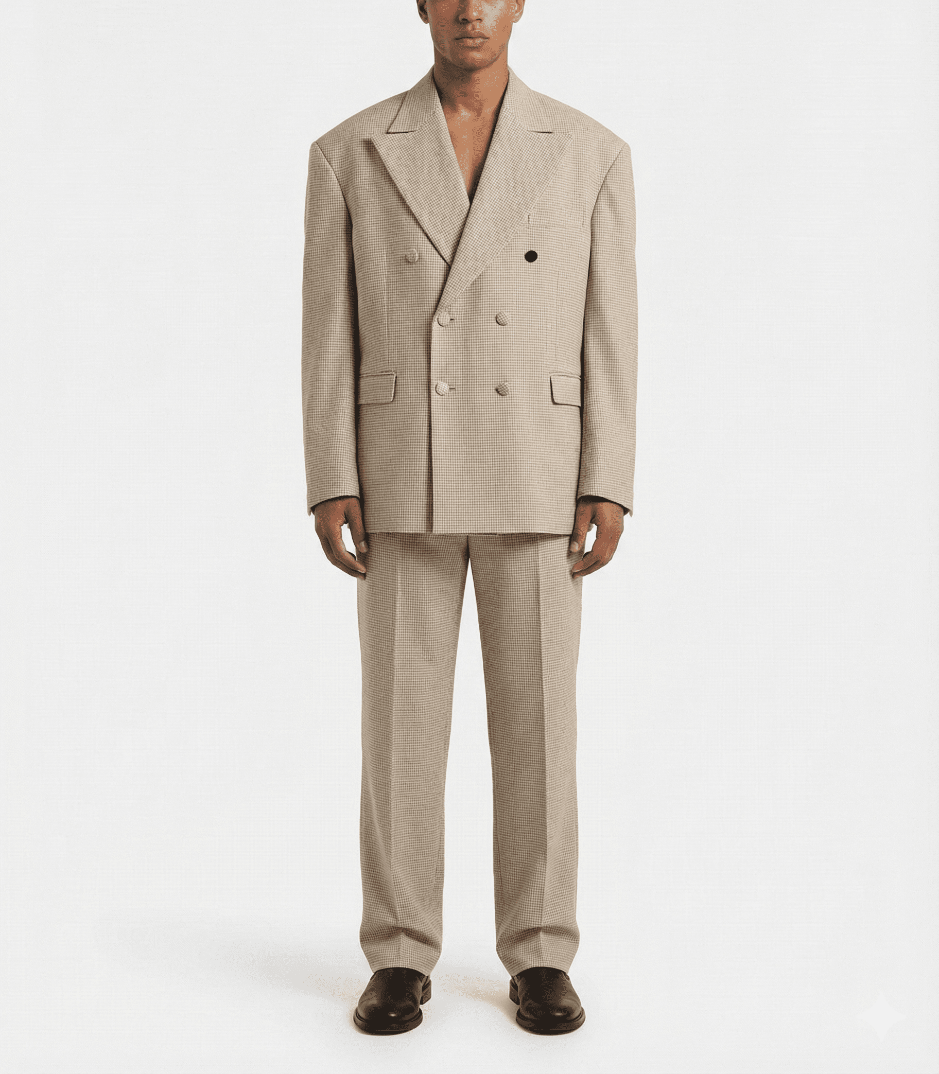 Ivory Textured Check Double-Breasted Blazer Set