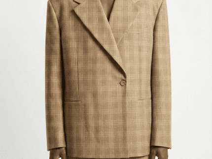 Beige Plaid Midi Skirt and Blazer Co-Ord Set