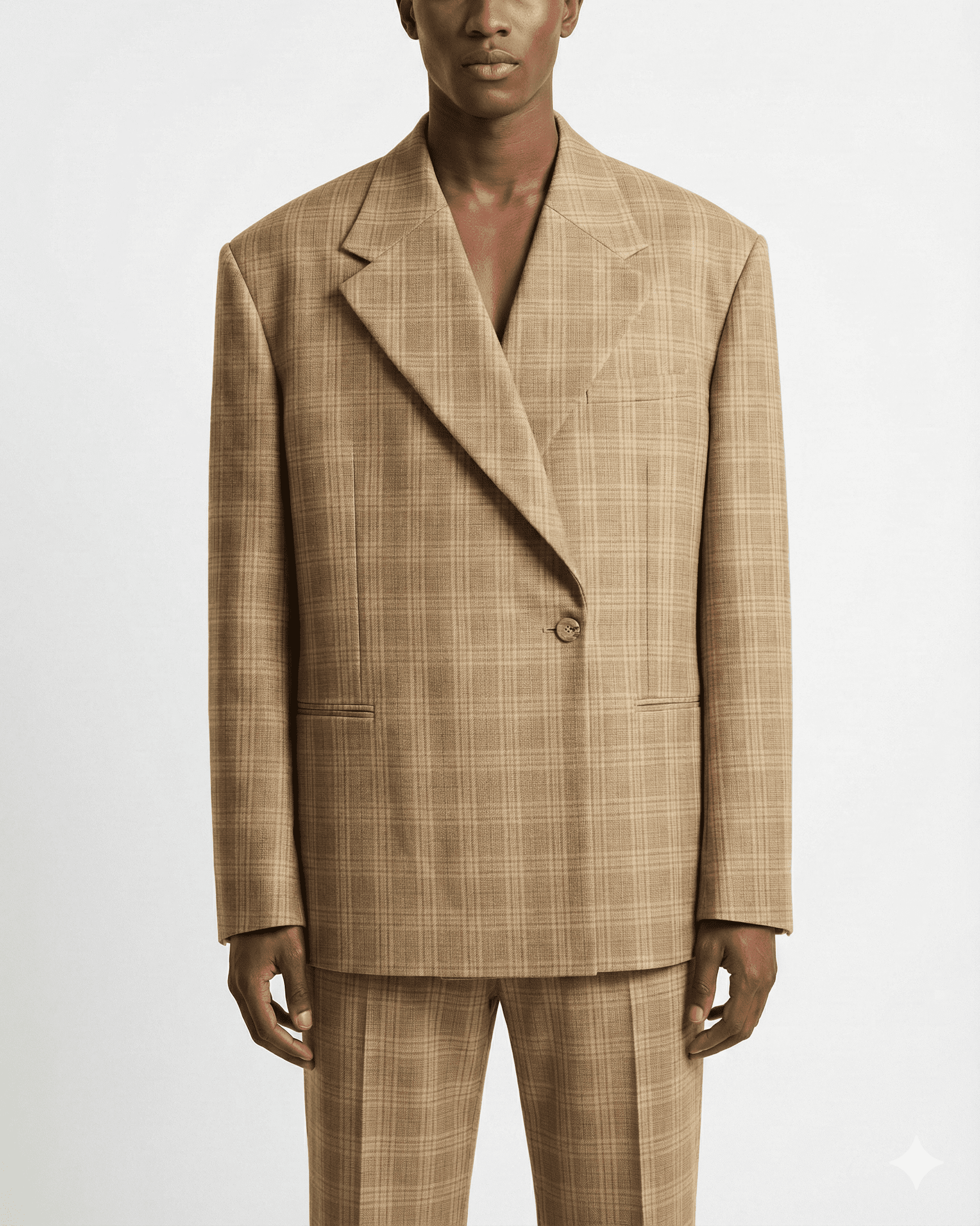 Beige Plaid Midi Skirt and Blazer Co-Ord Set