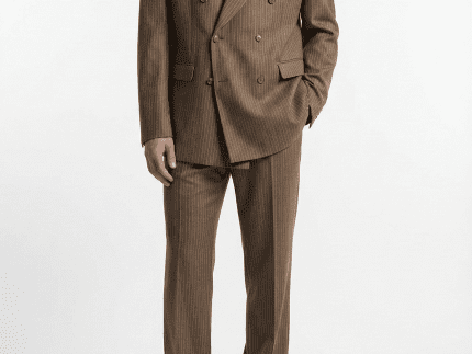 Chocolate Brown Pinstripe Double-Breasted Blazer Set