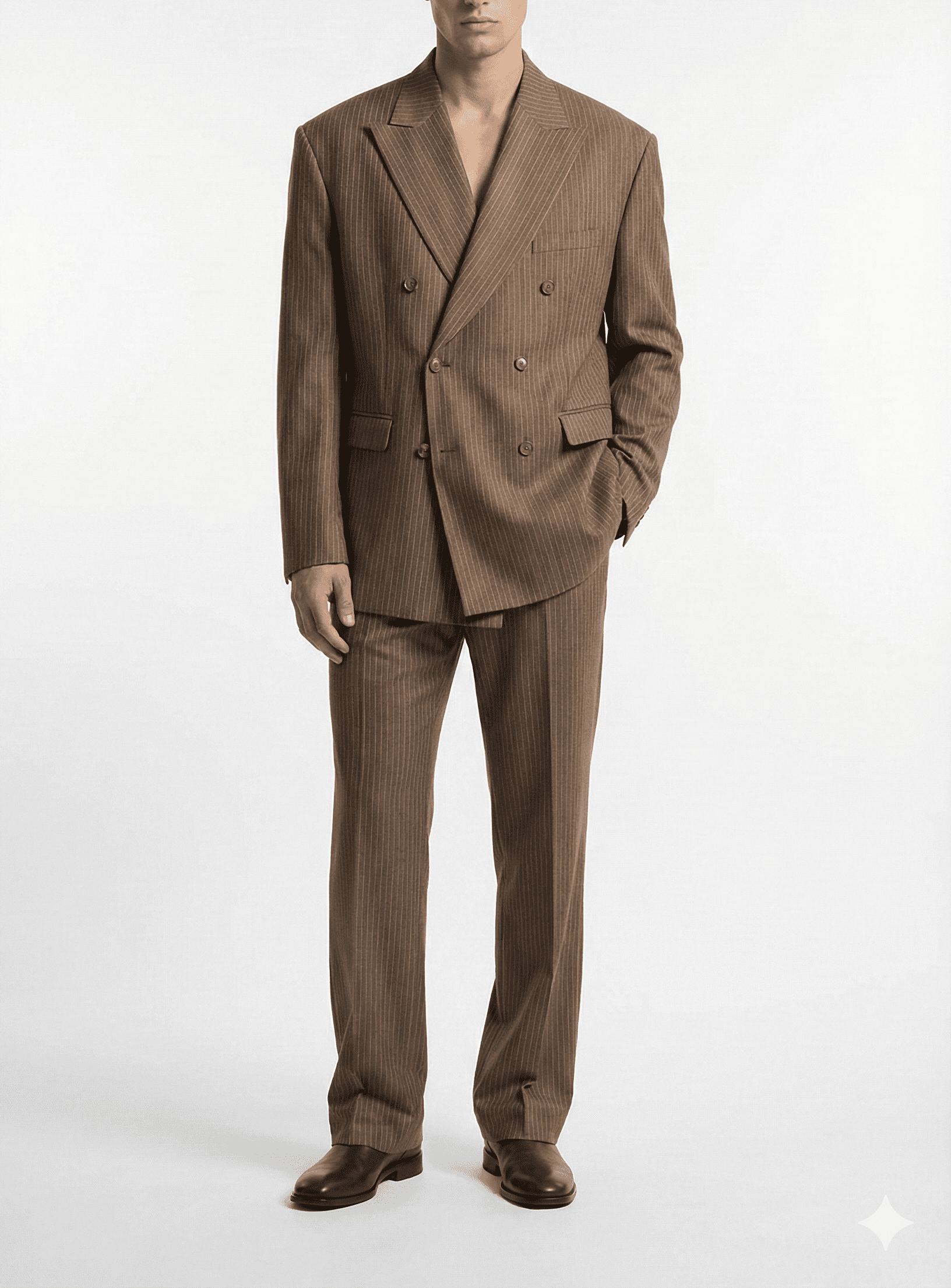 Chocolate Brown Pinstripe Double-Breasted Blazer Set