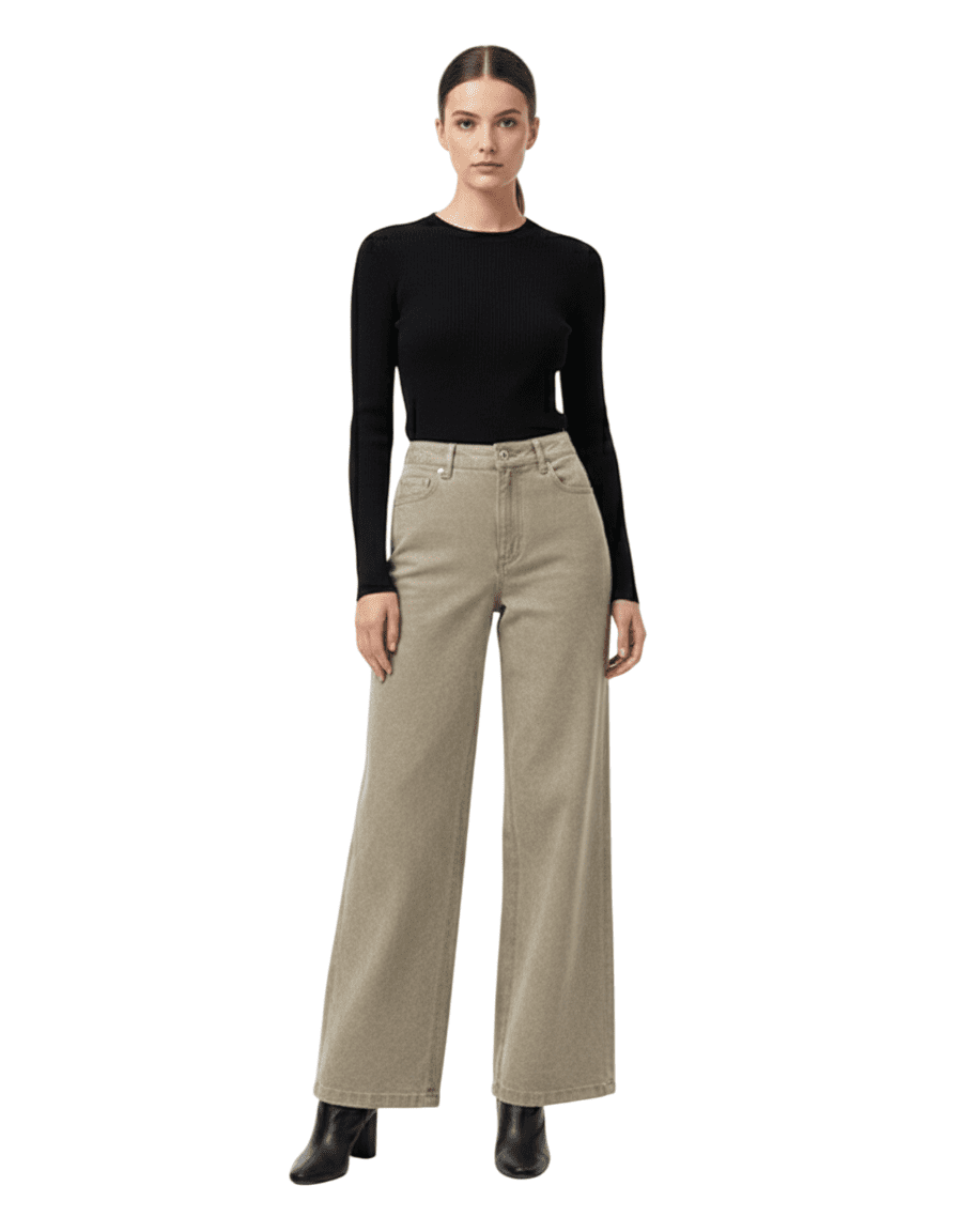 Latest Olive Green High-Waist Formal Wide-Leg Trousers - Buy in U