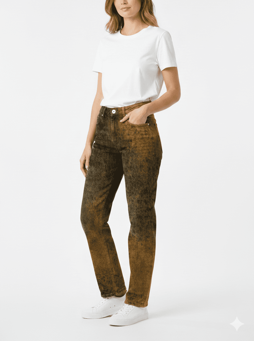 Mustard Printed Casual Fit Jeans with Black Pattern