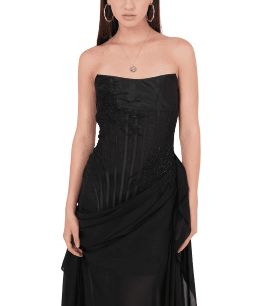 Long Black Draped Dress | Elegant Fashion