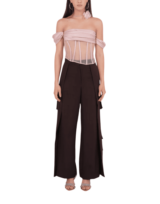 Off-Shoulder Draped Silk and Net Corset