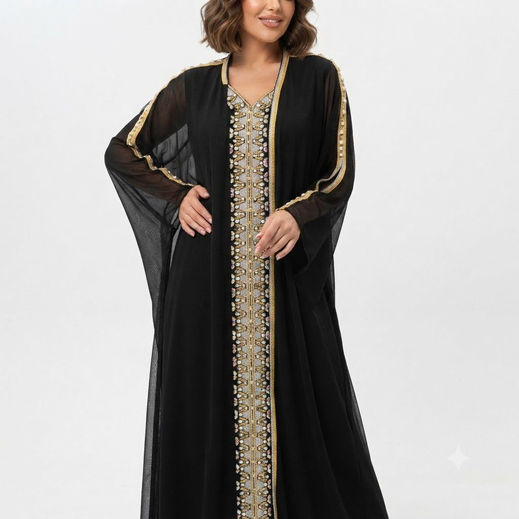 Black & Gold Embellished Flowing Kaftan