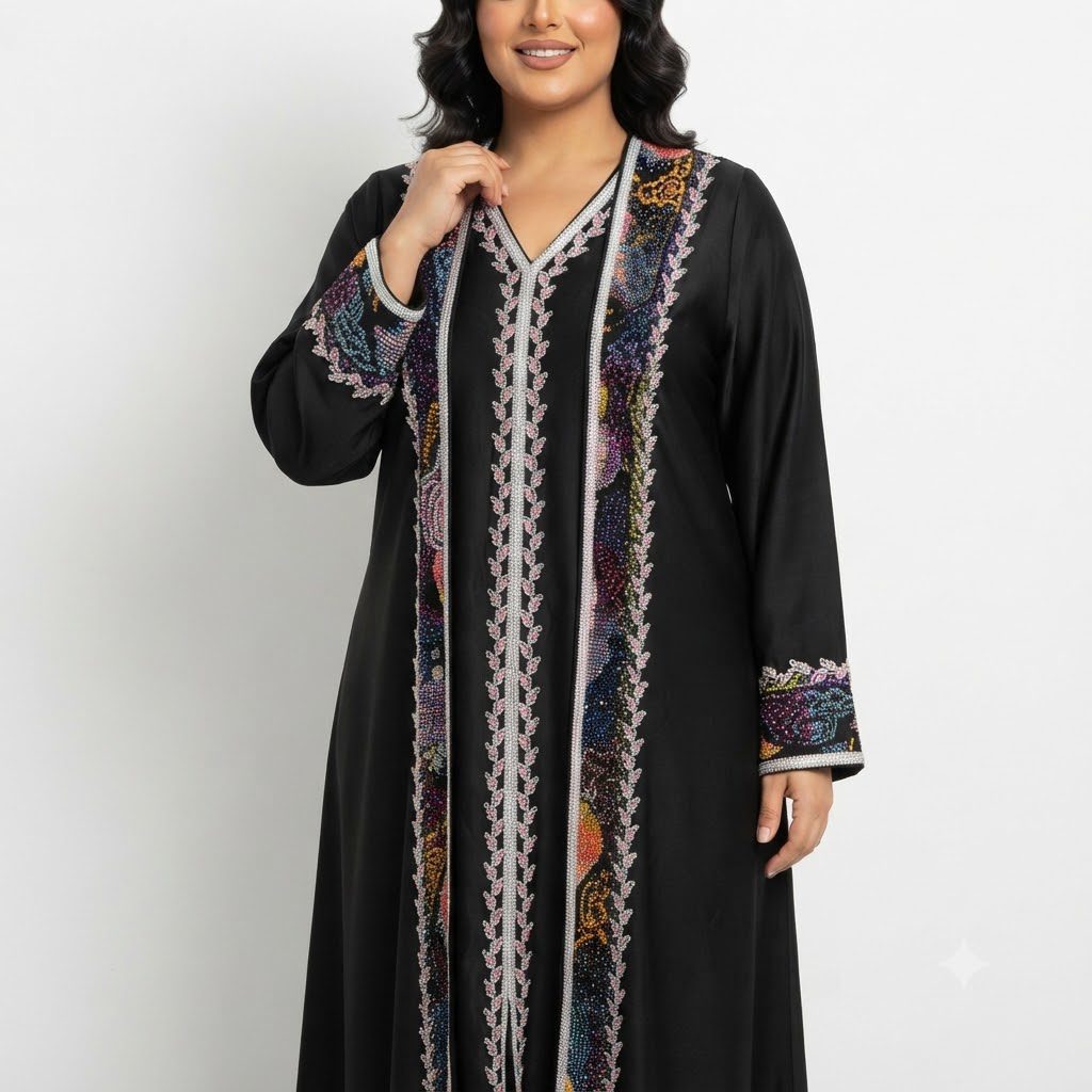 Black Multi-Colored Beaded Statement Kaftan