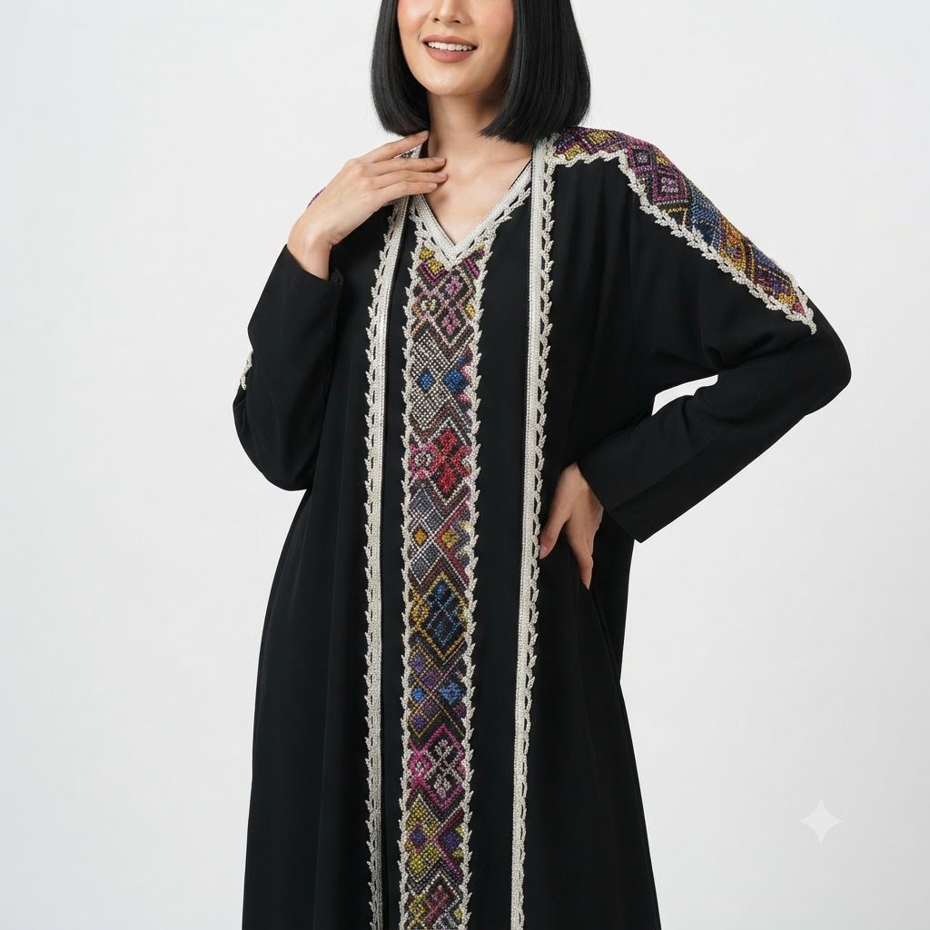 Black Multi-Colored Embroidered Kaftan