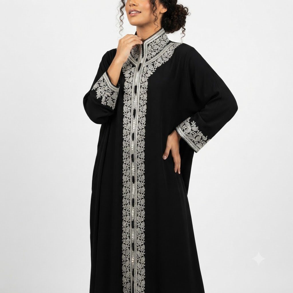 Black & Silver Embroidered Kaftan