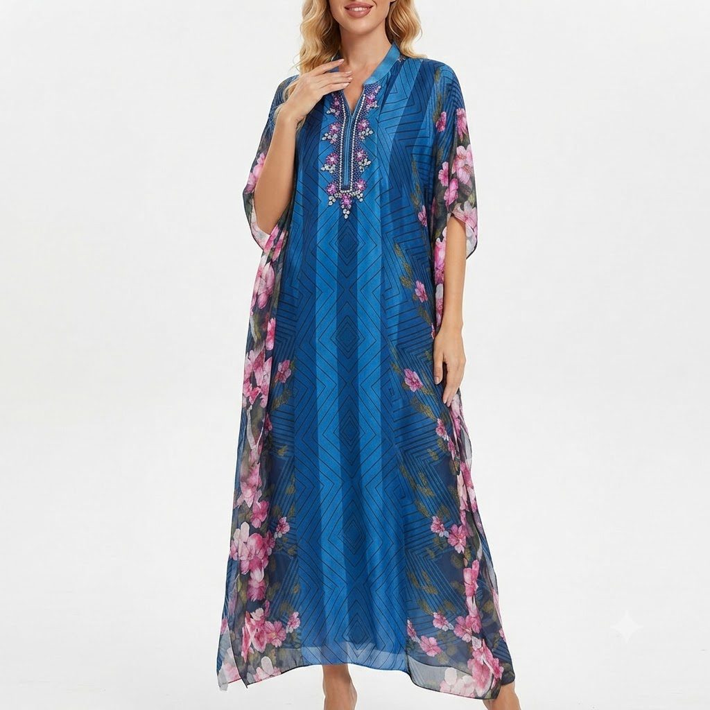 Blue Floral Kaftan Dress