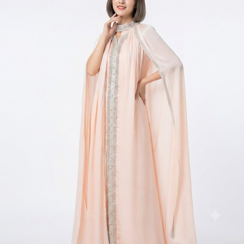 Blush Pink Embellished Cape Kaftan