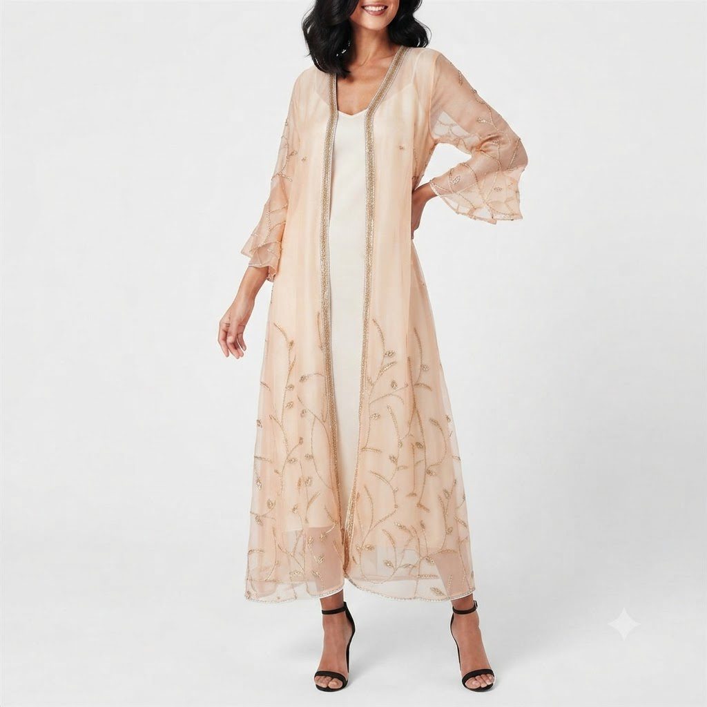 Champagne Embellished Kaftan Set