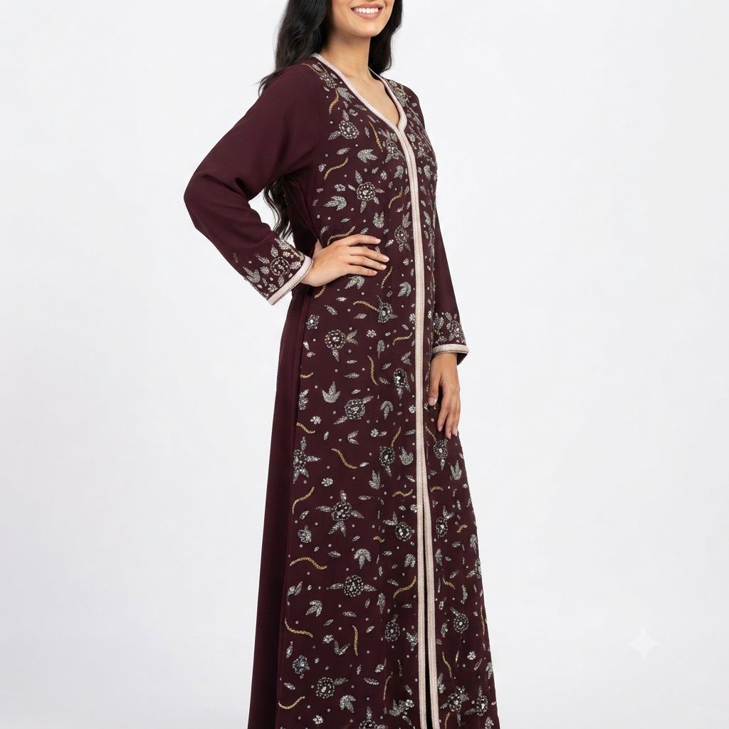 Deep Burgundy Embellished Kaftan