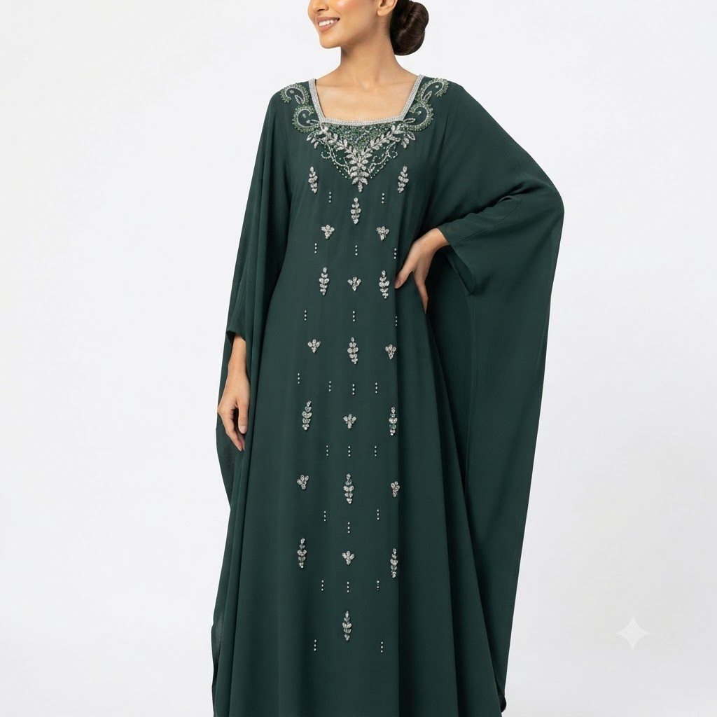 Emerald Beaded Flowing Kaftan
