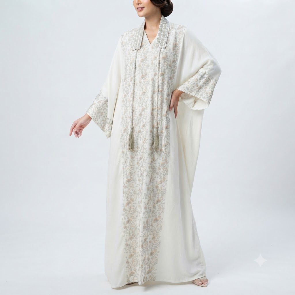 Ivory Floral Embroidered Kaftan