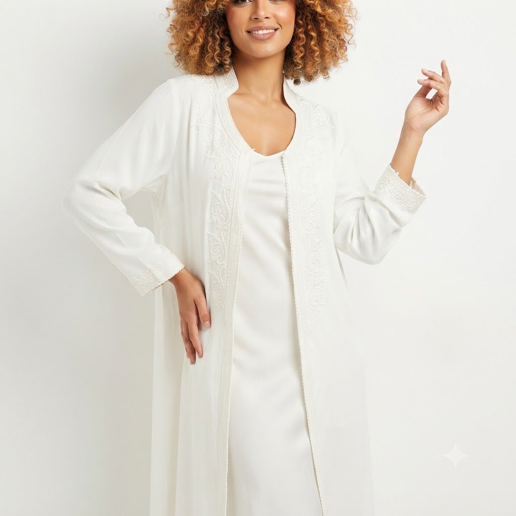 Ivory Layered Embroidered Kaftan
