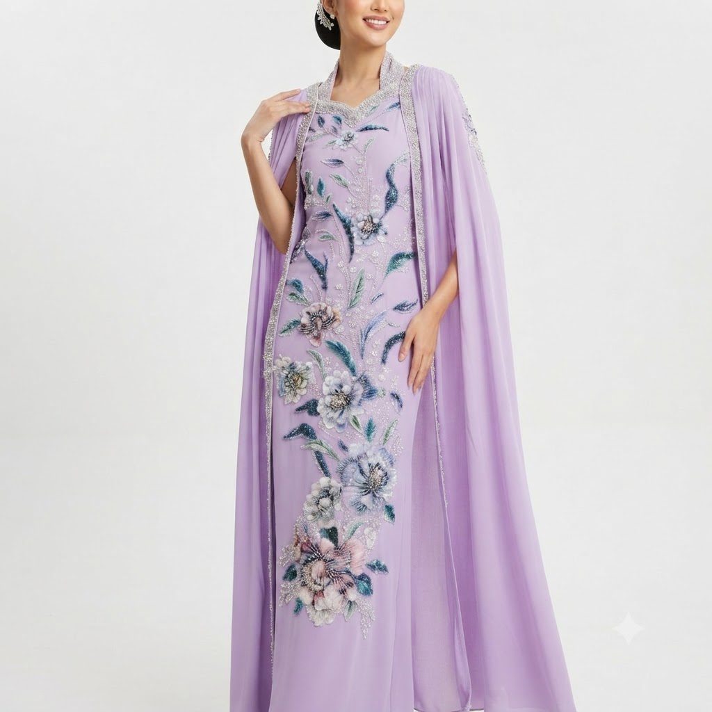 Lavender Floral Cape Kaftan