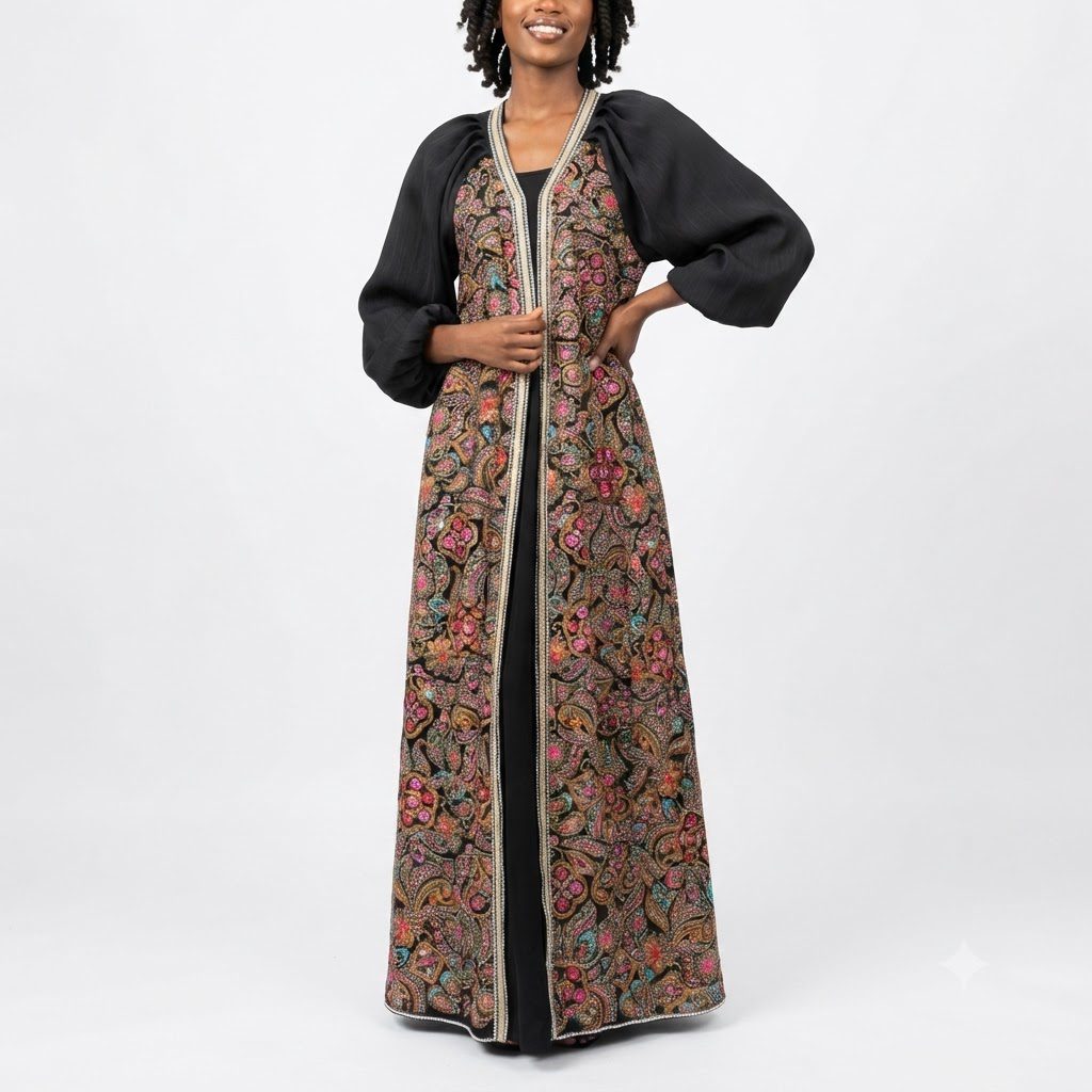 Midnight Paisley Embroidered Overcoat Set