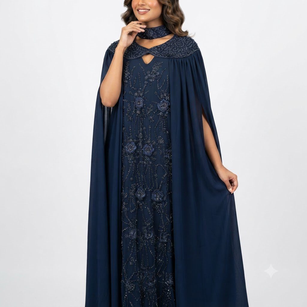 Navy Embellished Choker Kaftan
