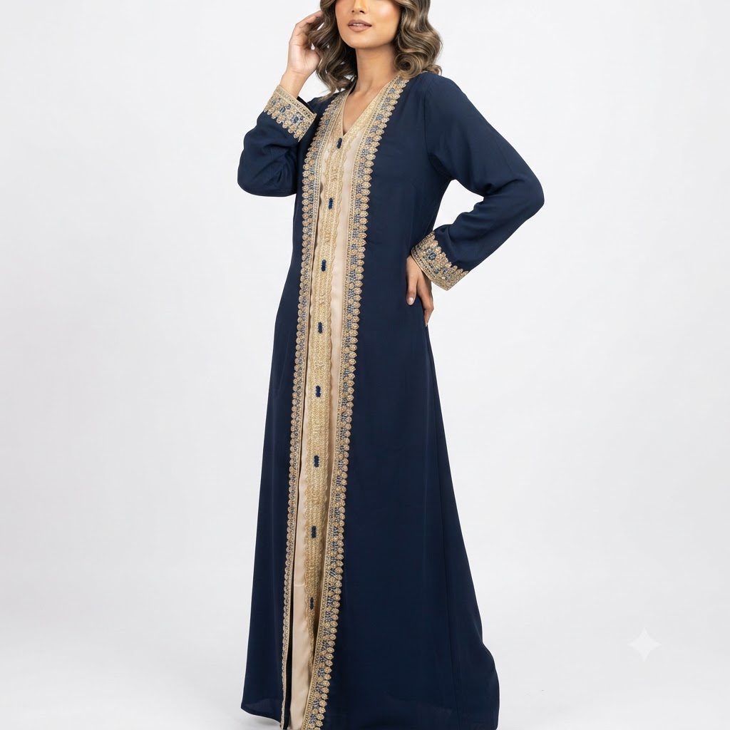 Navy & Gold Embellished Kaftan