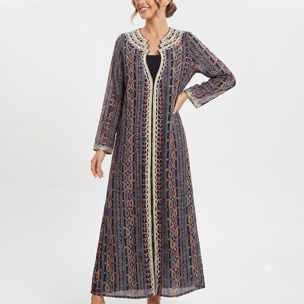 Paisley Print Embroidered Kaftan