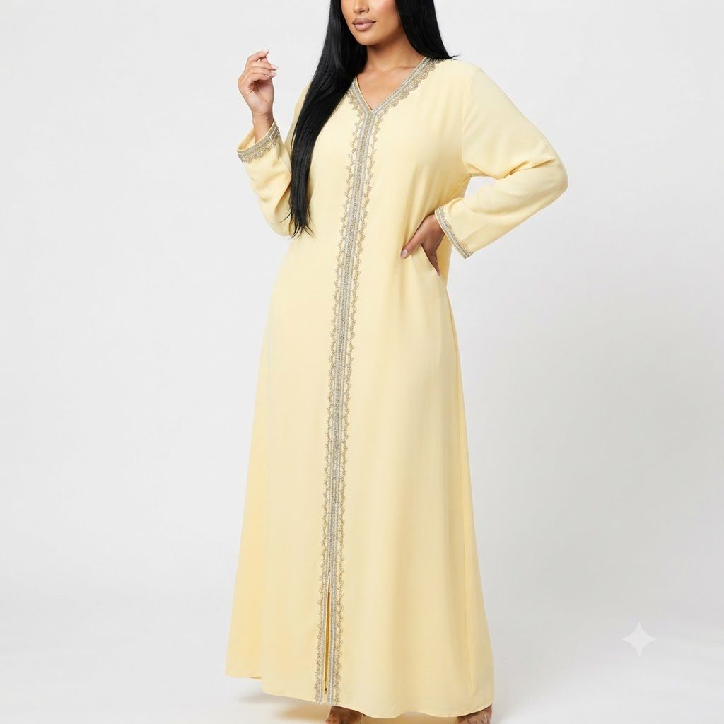 Pastel Yellow Embellished Kaftan