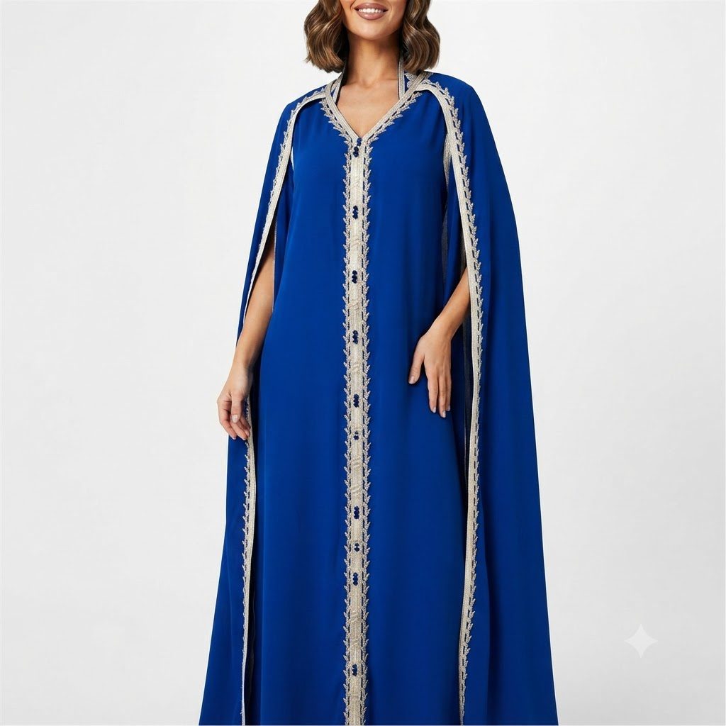 Royal Blue Cape-Style Embellished Kaftan