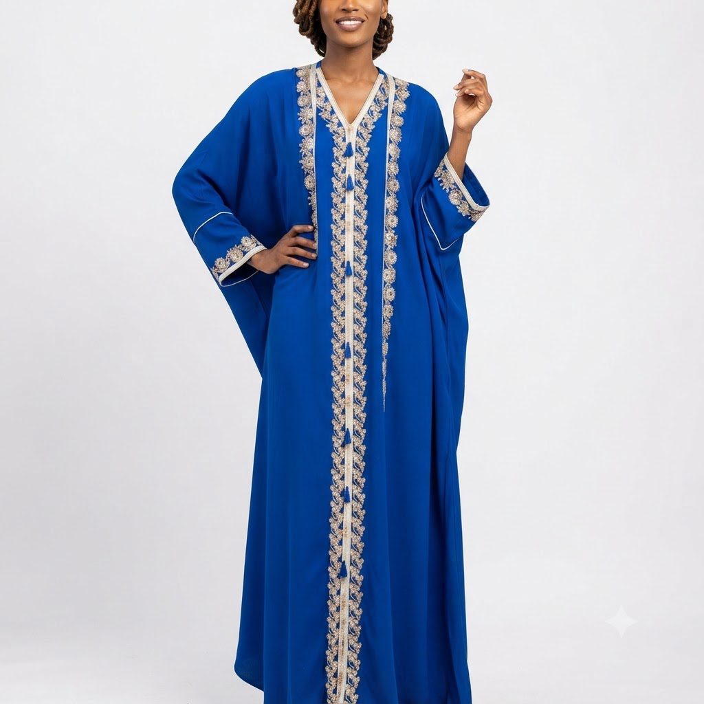 Royal Blue Embroidered Tassel Kaftan