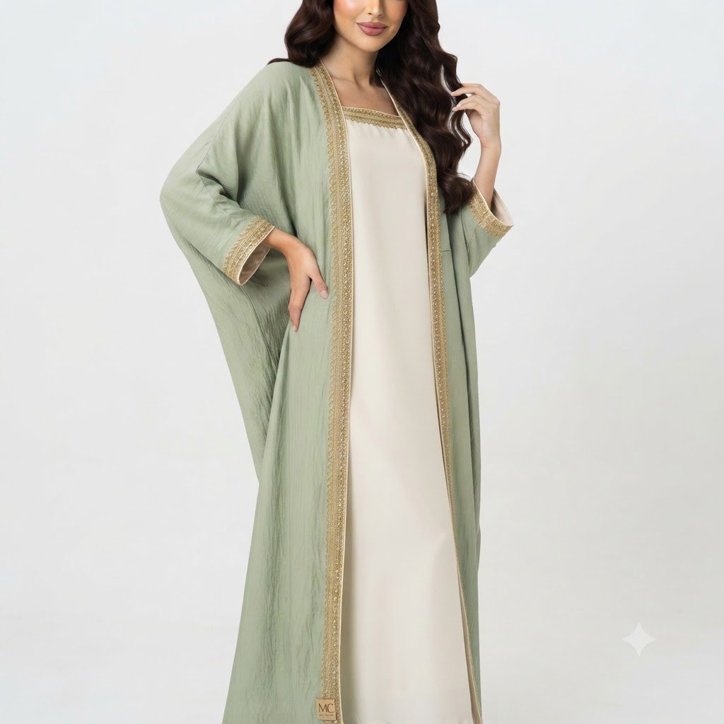 Sage Green Layered Kaftan Ensemble