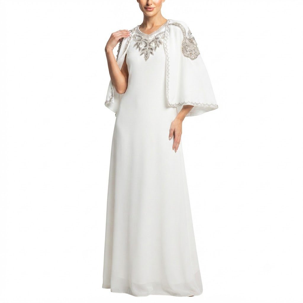 White Embellished Cape Kaftan